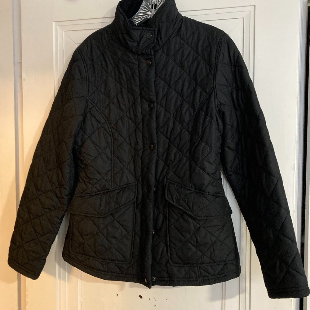 EQUESTRIAN RIDING JACKET, SHIRES, SZ. SMALL, BLACK QUILTED, Tailored fit